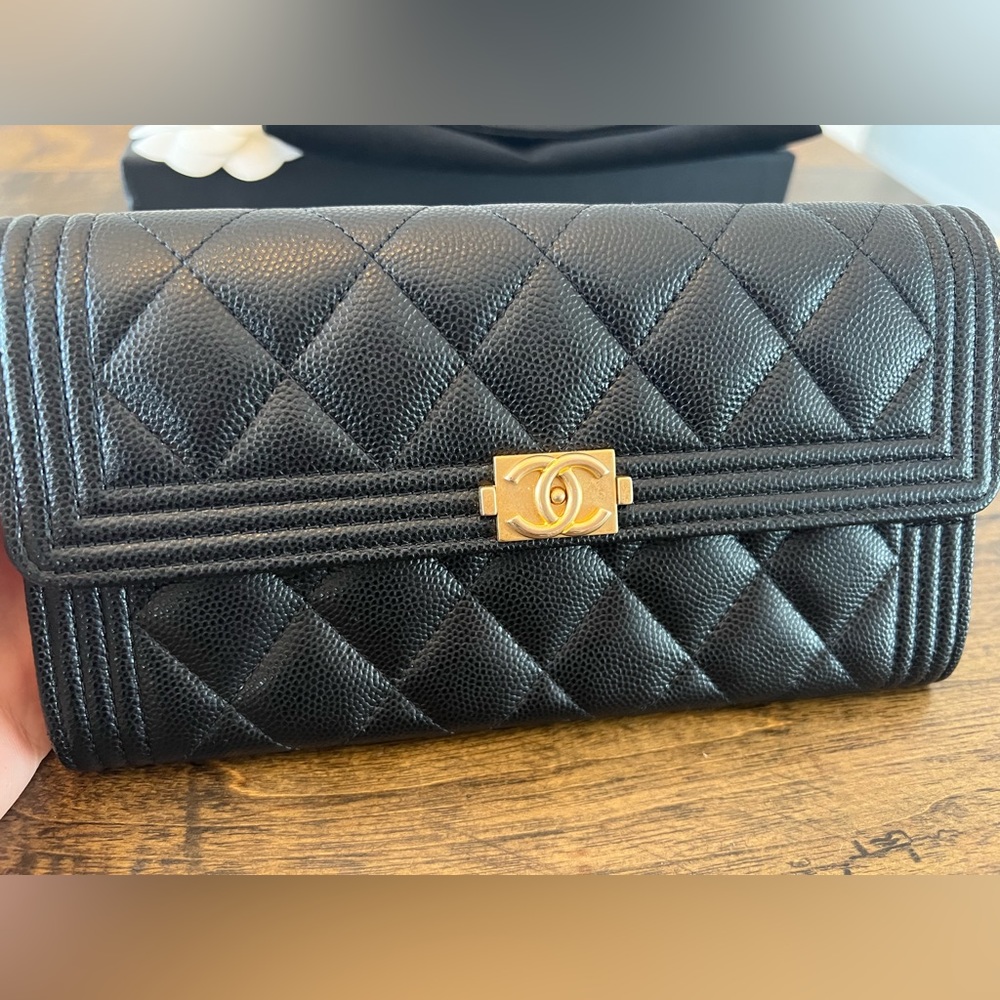 Chanel Boy Flap Wallet in caviar leather in black